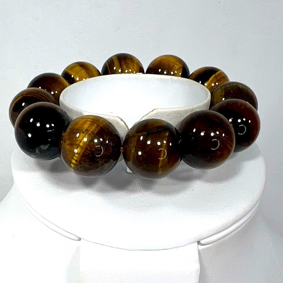 20mm Tiger Eye Gemstone Stretch Bracelet - Picture 1 of 5